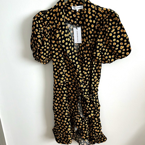 NWT $128 REVOLVE WeWoreWhat puff sleeve wrap dress mini S - Picture 2 of 14